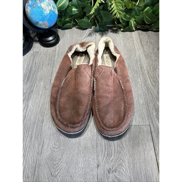 Olukai Mens Moloa Slipper Shoe Suede 12 Rustic Red Shearling Loafer Convertible